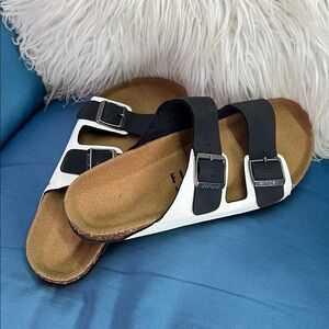 Fitory Men's Two-Tone Triple-Buckle Comfort Sandals — Black & White EU 41